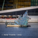 Modern sculpture of sail boat in Oslo Harbor